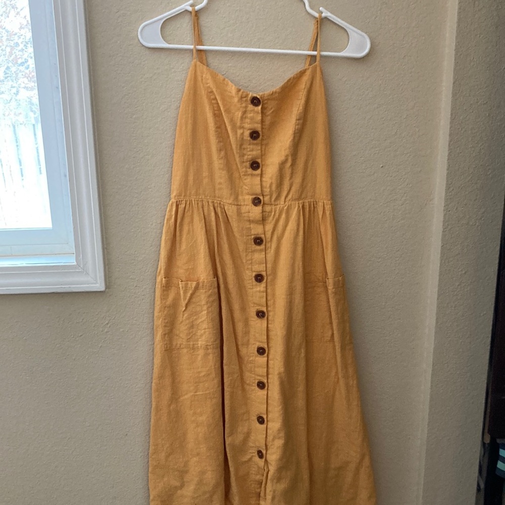 SHEIN Mustard Yellow Button-Front Midi Dress